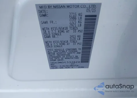 2015 Infiniti Qx60 z USA, uszkodzony, nr VIN 5N1AL0MN5FC532624